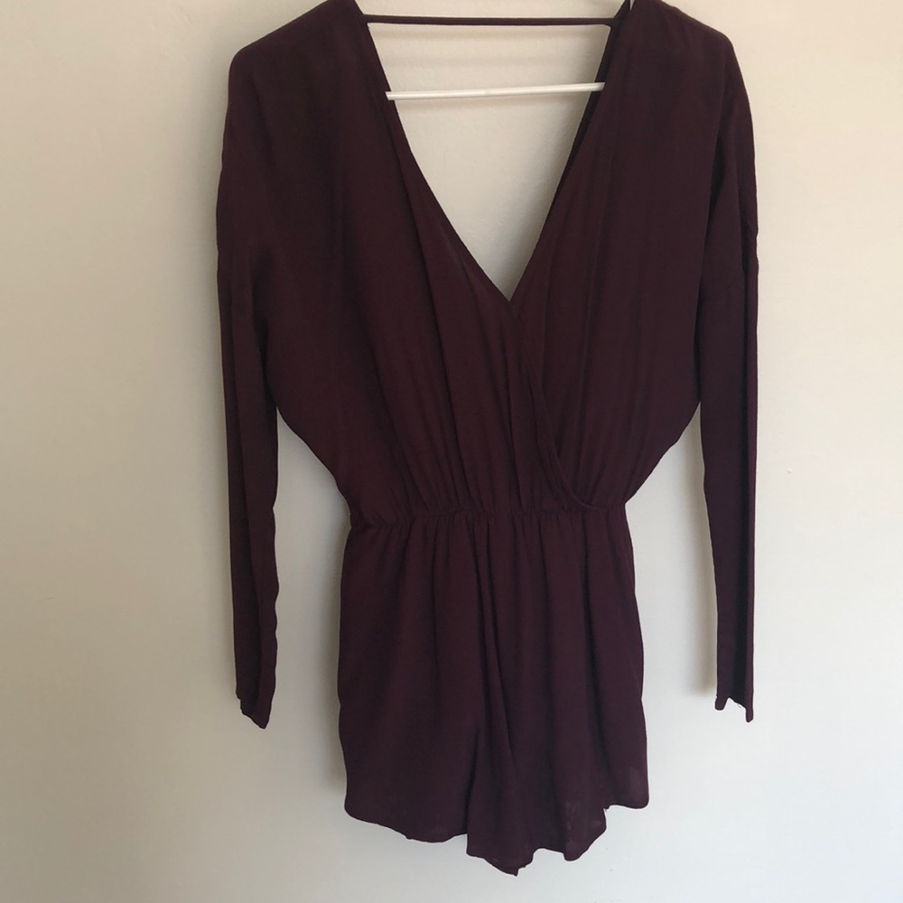 Burgundy Long Sleeve Short Romper